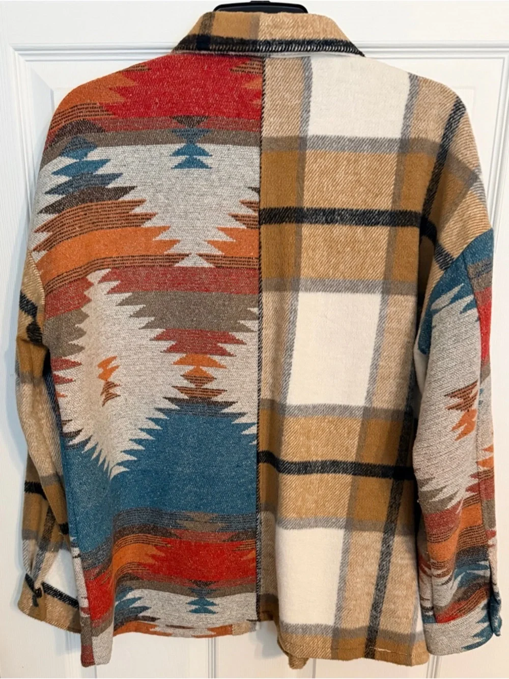 Entro Women’s Multi-Color Patterned Shacket - Picture 2 of 4